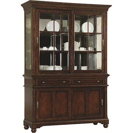 Two-Drawer Four-Sliding Door China Cabinet with Touch Lighting & AC Outlets